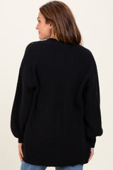 Black Knit Oversized Button Down V-Neck Cardigan