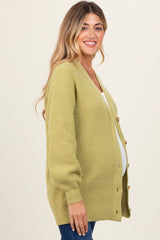 Light Olive Knit Oversized Button Down V-Neck Maternity Cardigan