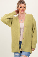 Light Olive Knit Oversized Button Down V-Neck Cardigan