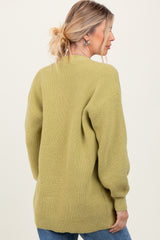 Light Olive Knit Oversized Button Down V-Neck Cardigan