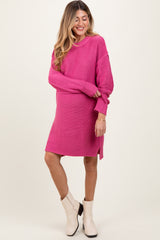 Dark Pink Exposed Seam Oversized Maternity Sweater Dress