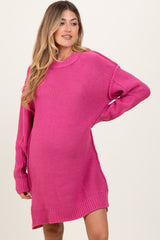 Dark Pink Exposed Seam Oversized Maternity Sweater Dress