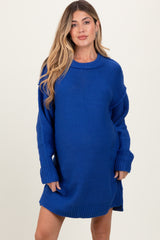 Royal Blue Exposed Seam Oversized Maternity Sweater Dress