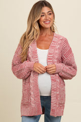 Brick Two Toned Oversized Cable Knit Maternity Cardigan