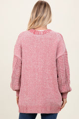 Brick Two Toned Oversized Cable Knit Cardigan