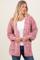 Brick Two Toned Oversized Cable Knit Maternity Cardigan