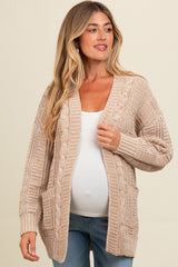 Beige Two Toned Oversized Cable Knit Maternity Cardigan