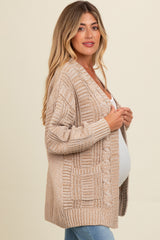 Beige Two Toned Oversized Cable Knit Maternity Cardigan