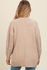 Beige Two Toned Oversized Cable Knit Maternity Cardigan