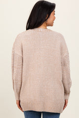 Beige Two Toned Oversized Cable Knit Cardigan