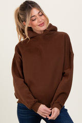 Brown Fleece Oversized Pullover Maternity Hoodie