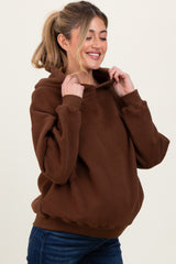 Brown Fleece Oversized Pullover Maternity Hoodie