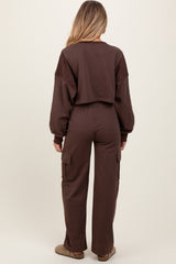 Brown Oversized Crop Sweatshirt Cargo Sweatpant Maternity Set