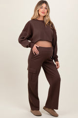 Brown Oversized Crop Sweatshirt Cargo Sweatpant Maternity Set