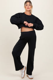 Black Oversized Crop Sweatshirt Cargo Sweatpant Maternity Set