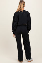 Black Oversized Crop Sweatshirt Cargo Sweatpant Maternity Set