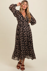 Black Floral Chiffon Twist Wrap Maternity Maxi