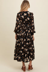 Black Floral Chiffon Twist Front Wrap Maternity Maxi Dress