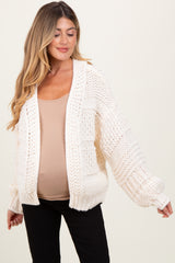 Cream Oversized Chunky Knit Maternity Cardigan