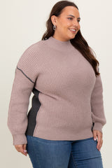 Mocha Mock Neck Colorblock Plus Sweater