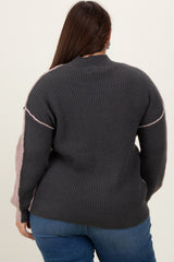 Mocha Mock Neck Colorblock Plus Sweater