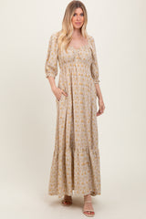 Cream Floral Sweetheart Neckline Maxi Dress