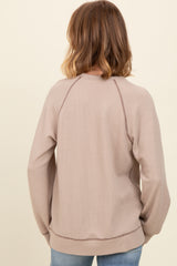 Light Taupe Crewneck Waffle Knit Pullover Top