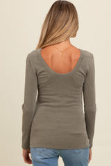 Olive Ribbed Scoop Neck Long Sleeve Maternity Top