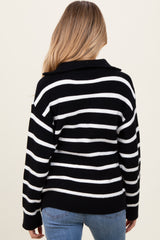 Black Striped Knit Half Zip Maternity Sweater