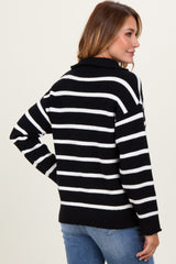 Black Striped Knit Half Zip Sweater