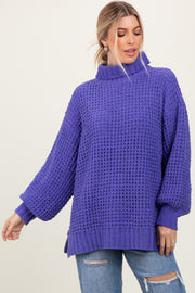 Periwinkle Chunky Waffle Knit Turtleneck Sweater