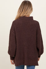 Brown Chunky Waffle Knit Maternity Turtleneck Sweater