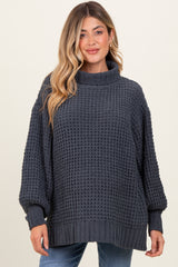 Charcoal Chunky Waffle Knit Maternity Turtleneck Sweater