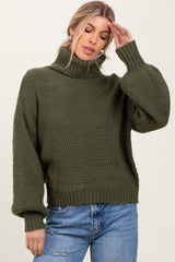 Olive Chunky Knit Turtleneck Sweater