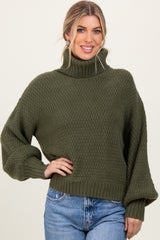 Olive Chunky Knit Turtleneck Maternity Sweater