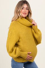 Yellow Chunky Knit Turtleneck Maternity Sweater