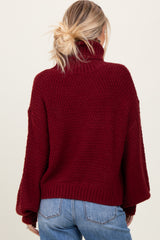 Burgundy Chunky Knit Turtleneck Sweater