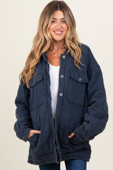 Navy Oversized Collared Button Down Quilted Maternity Jacket