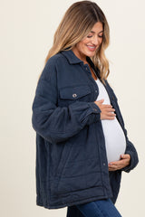 Navy Oversized Collared Button Down Quilted Maternity Jacket