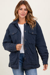 Navy Oversized Collared Button Down Quilted Jacket