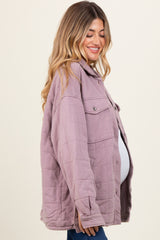 Lavender Oversized Collared Button Down Quilted Maternity Jacket