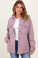 Lavender Oversized Collared Button Down Quilted Jacket