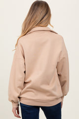 Beige Oversized Long Sleeve Polo Maternity Pullover