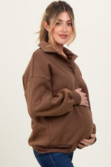 Brown Oversized Long Sleeve Polo Maternity Pullover