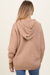 Beige Knit Front Pocket Hooded Maternity Sweater