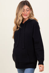 Black Knit Front Pocket Hooded Maternity Sweater