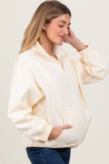 Cream Fleece Oversized Half Zip Maternity Pullover