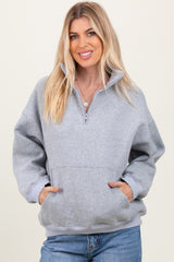 Heather Grey Fleece Oversized Half Zip Pullover