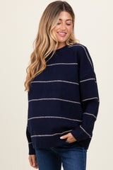 Navy Striped Drop Shoulder Maternity Sweater