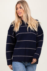 Navy Striped Drop Shoulder Sweater